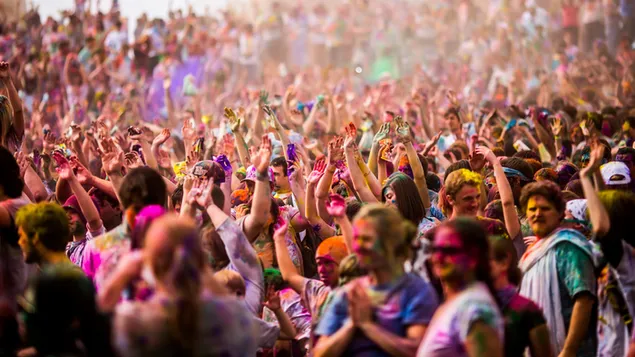 A party environment with human communities 2K wallpaper