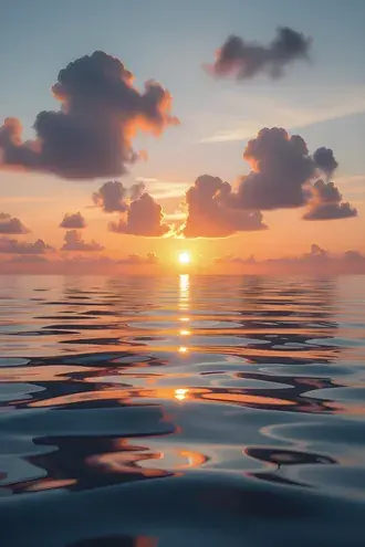pokojny zlatavy zapad slunce zarici nad klidnym oceanem. stahnout