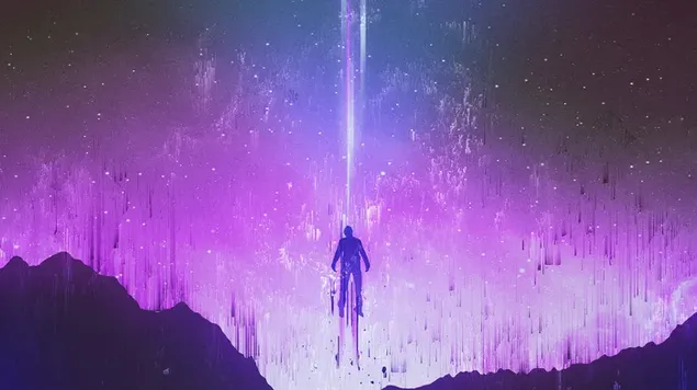Una persona che si alza da terra e va in cielo 2K sfondo