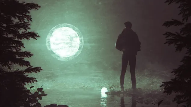 אדם עומד ביער חשוך 4K טפט