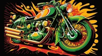 pop-artova ilustrace klasickeho motocyklu zachycujici esenci rychlosti a svobody stahnout