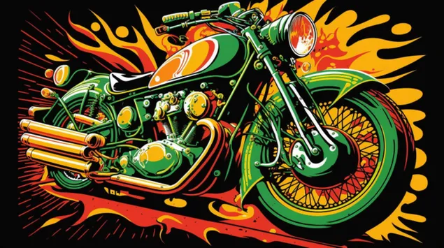 uma ilustracao pop art de uma motocicleta classica, capturando a essencia da velocidade e da liberdade download