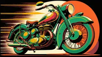 pop-artova ilustrace klasickeho motocyklu zachycujici ducha svobody a dobrodruzstvi stahnout