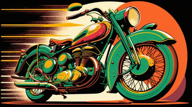 uma ilustracao pop art de uma motocicleta classica, capturando o espirito de liberdade e aventura download