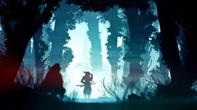 A Samurai In A Forest On Night 