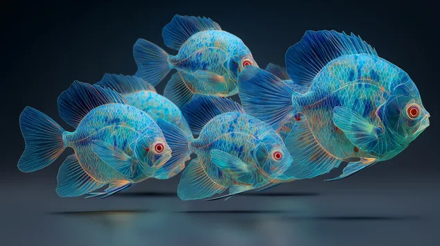مجموعة من الأسماك المضيئة المتوهجة ذات الجسم الشفاف 2K خلفية