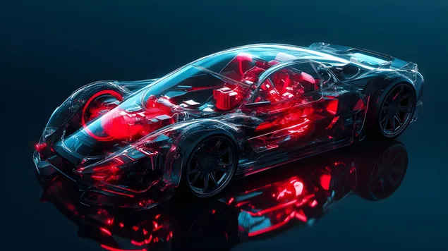 Tapeta Elegantní sportovní vůz zářící červenou LED elegancí 8K