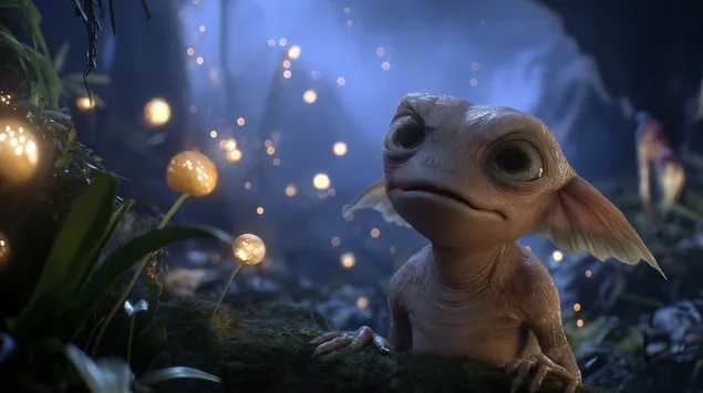 a Small Fantasy Creature in a Dark, Glowing Forest 2K wallpaper