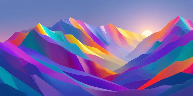 Hình nền Một cảnh quan núi đa giác cách điệu có đỉnh núi đầy màu sắc 2K