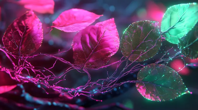 שילוב סוריאליסטי של טבע וטכנולוגיה עם זוהר ניאון תוסס 8K טפט