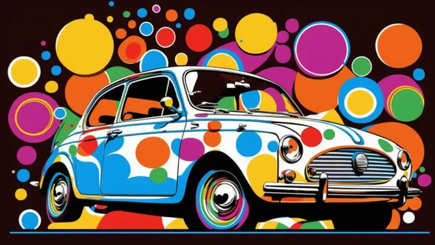 um design pop art vibrante e dinamico de um carro classico com linhas ousadas e cores brilhantes download