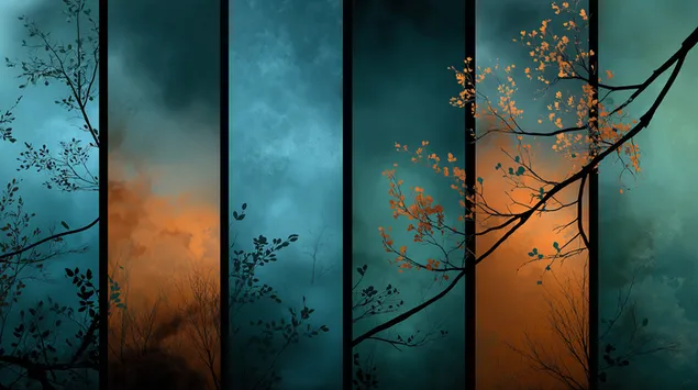 Tapeta Abstraktní umělecký panel s rozvětvenými siluetami a texturami stromů 2K