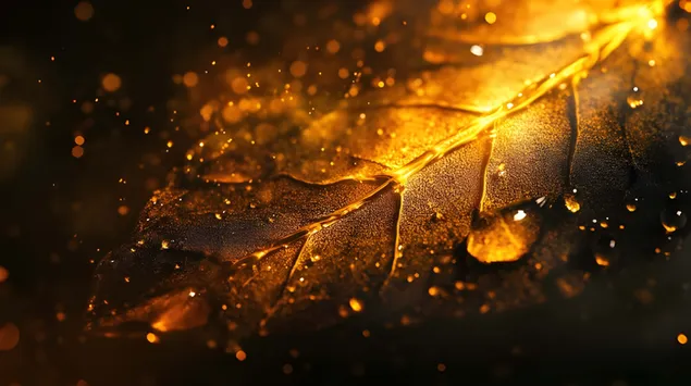 abstrakte kuns: waterdruppels op helderblaarpatrone aflaai