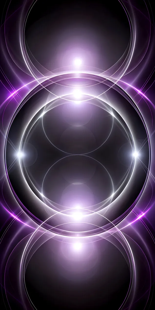 Abstracte zwarte achtergrond met etherische gloeiende paarse gradiëntcirkels 2K achtergrond