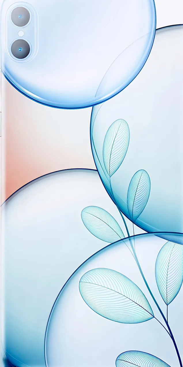 Bulles bleues abstraites avec de délicats motifs de feuilles vertes 2K fond d'écran