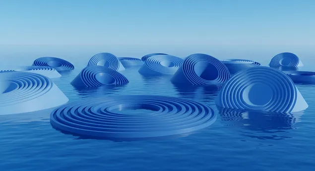 גלים כחולים מופשטים צפים על מים 8K טפט