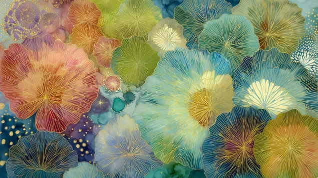 Art Botanik Abstrakt me Ngjyrë Ari dhe Forma Organike 2K sfond