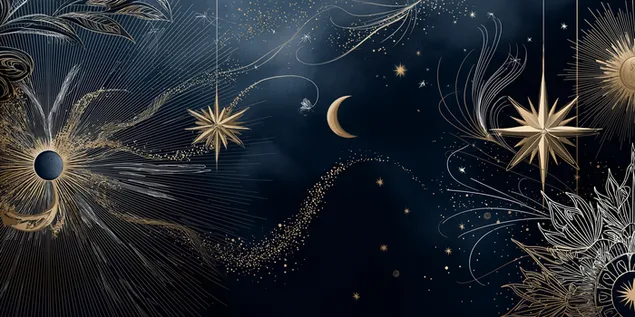 abstrakt himmelsdesign mat komplizeierte staren an moundliichtelementer eroflueden