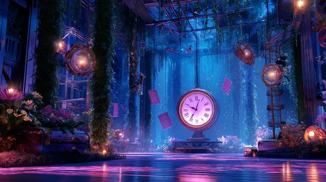 abstrakcyjny ogrod mechaniczny z plywajacymi kartami pobierz