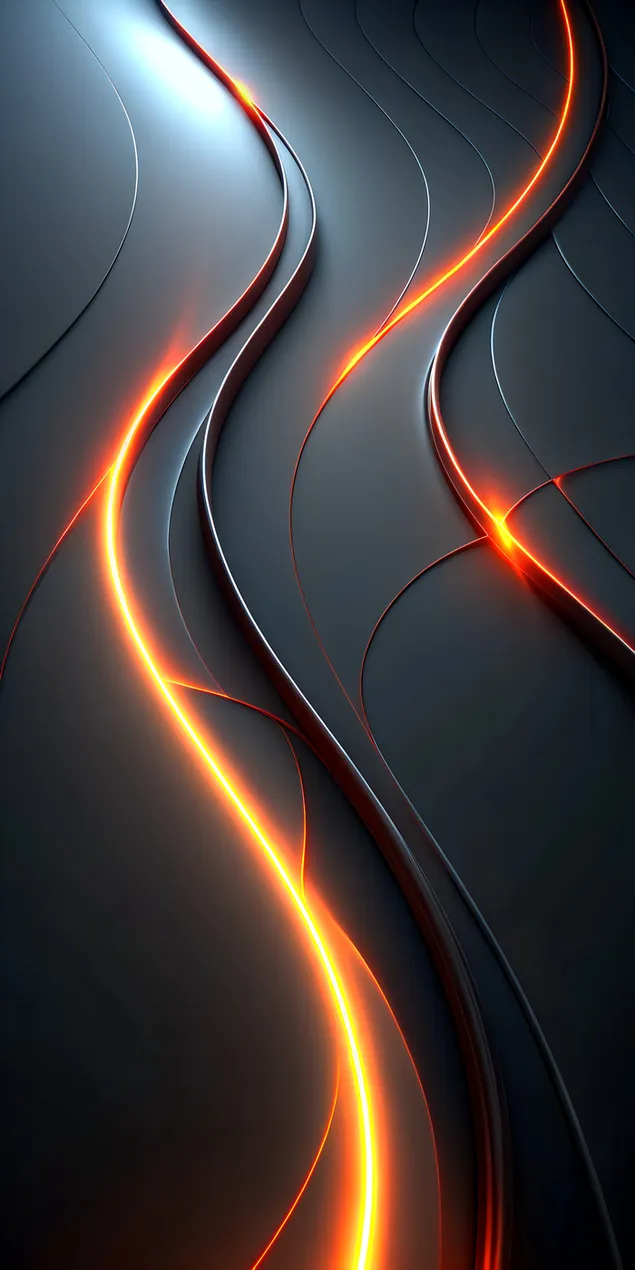 Abstrakter digitaler Hintergrund mit leuchtend orangefarbenen Linien und Wellen auf schwarzer Oberfläche für moderne Designs 2K Hintergrundbild