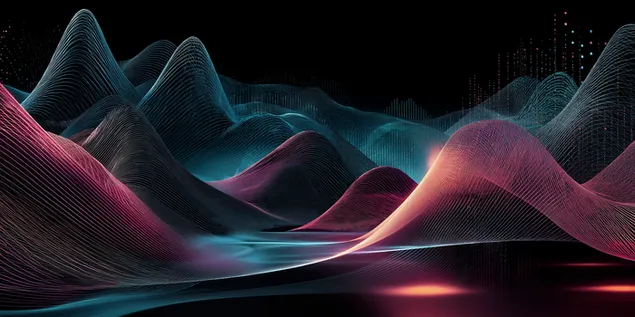 Apstraktni digitalni valovi sa živopisnim gradijentnim linijama 2K pozadina