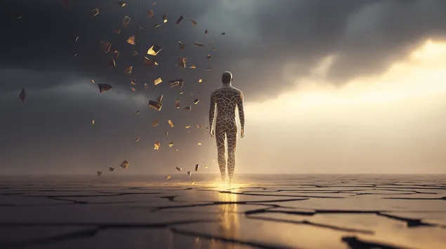 muat turun gambar abstrak manusia patah berjalan ke cahaya bercahaya