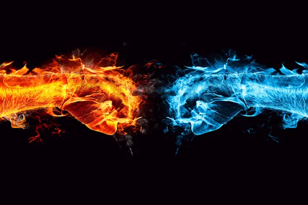 Abstract fire and cold punchs 8K wallpaper