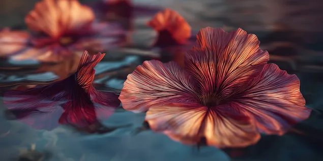 Bunga abstrak terapung di atas permukaan air yang tenang 2K kertas dinding