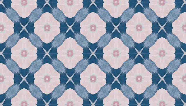 Motivo floreale astratto in piastrelle - Caleidoscopio blu e rosa 4K sfondo