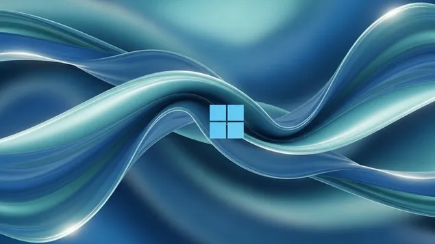 Flowing neon ribbons fading into the distance, Windows 11 logo at the ...
