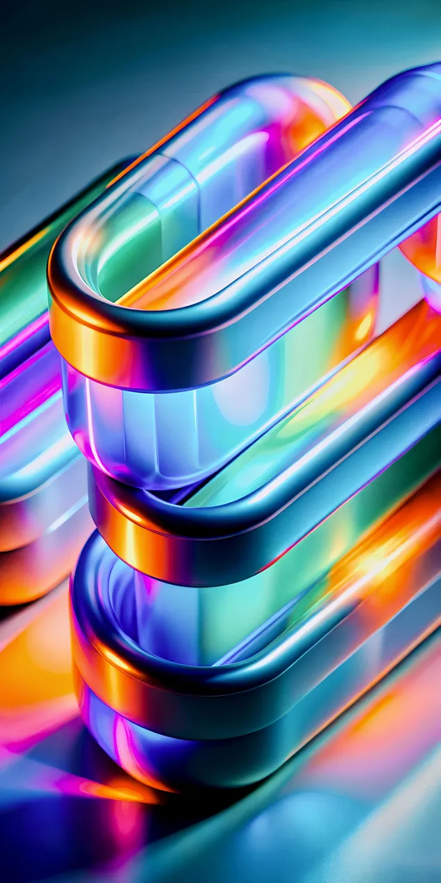 רקע טכנו עתידני מופשט עם זרמי אור צבעוניים ולולאות מתכתיות 2K טפט