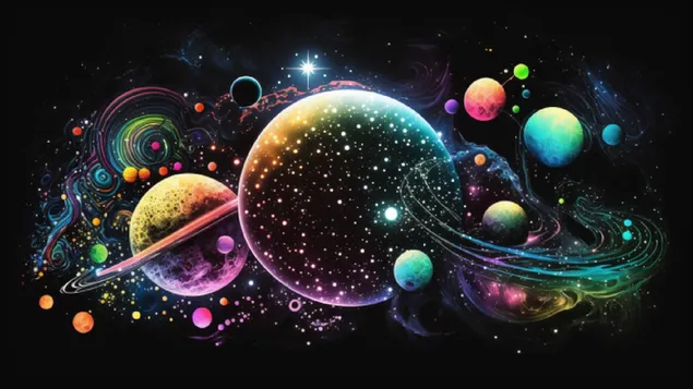 abstraktna galaktika s''s sveteshchi zvezdi i planeti izteglyane