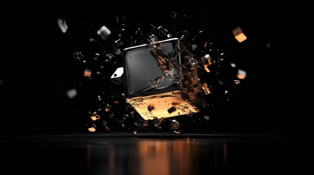 Abstrakt geometresch Explosioun mat stralende Kubikscheren 4K Tapeten