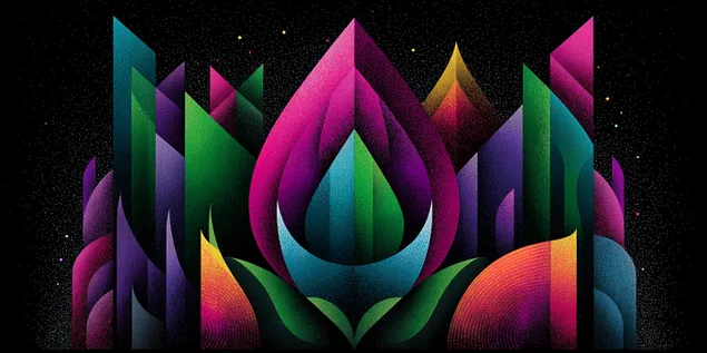 Апстрактна геометриска композиција од цветови и ливчиња 2K тапет