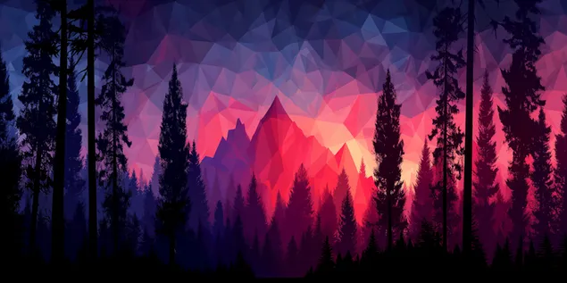 silhouette geometrique abstraite de foret avec vue sur la montagne telechargement