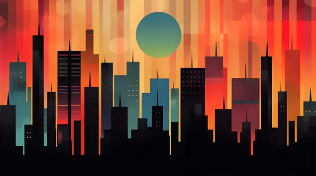 abstrakts geometrisks horizonts, ko izgaismo siltas saulrieta nokrasas lejupieladet