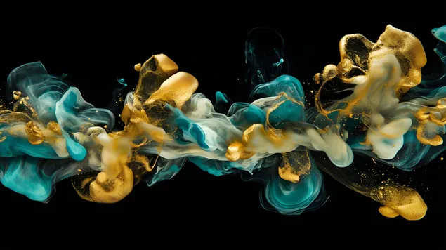 abstraktni zlate a modrozelene tekute umeni stahnout