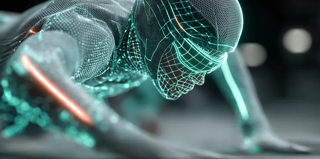 atlet abstrakt i teknologjise se larte me kostum te te dhenave dixhitale - pamje nga afer e rrjetit shkarkim