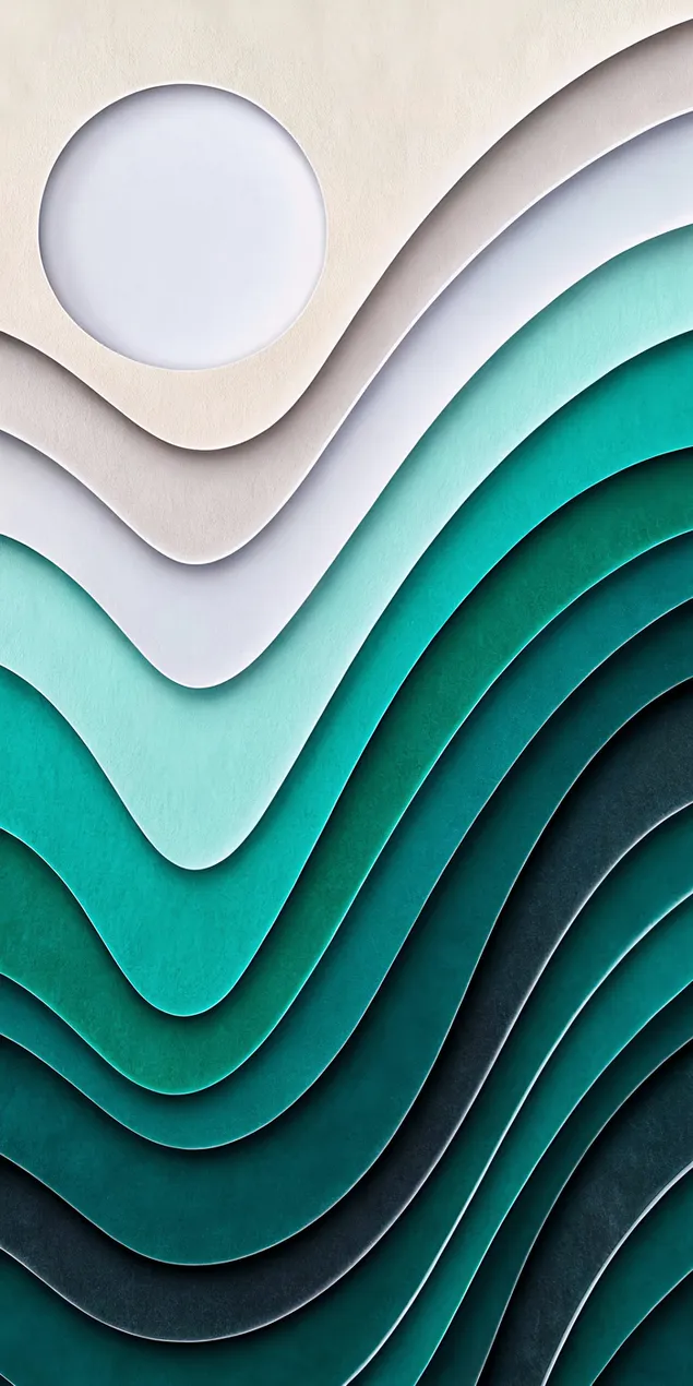 头顶有圆形太阳或月亮的抽象分层景观 2K 壁纸