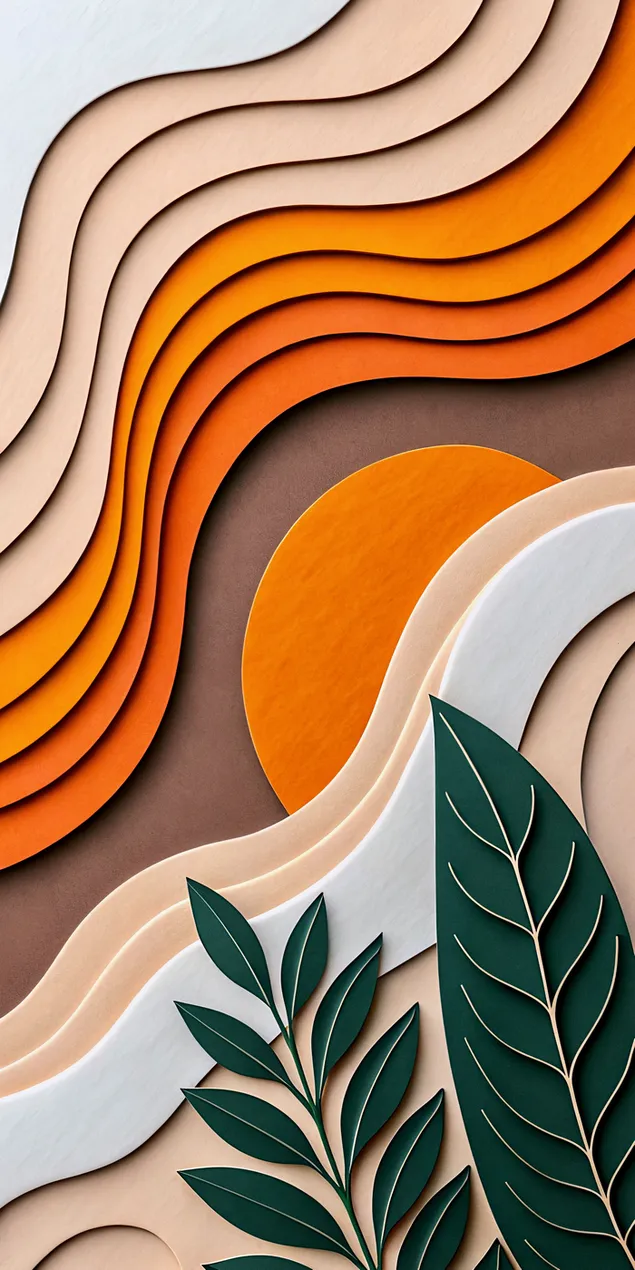 Paysage abstrait en couches avec des formes organiques et une palette de couleurs chaudes 2K fond d'écran