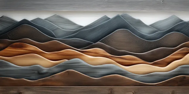 Gdhendje abstrakte në dru me shtresa të kodrave dhe terrenit malor 2K sfond