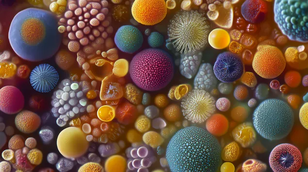 Vedere abstractă mărită a boabelor de polen în culori vibrante 4K imagine de fundal