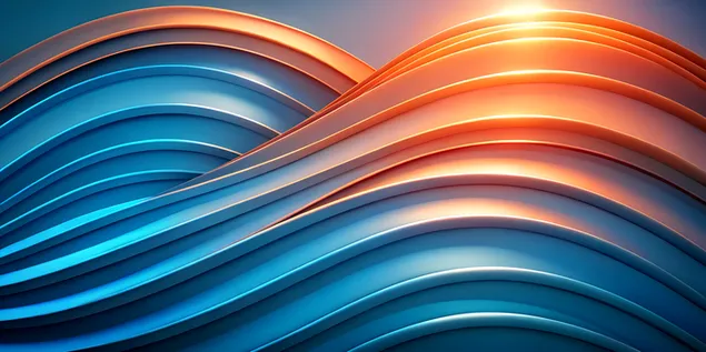 따뜻하고 차가운 빛으로 흐르는 추상적인 금속 파동 조명 4K 배경화면