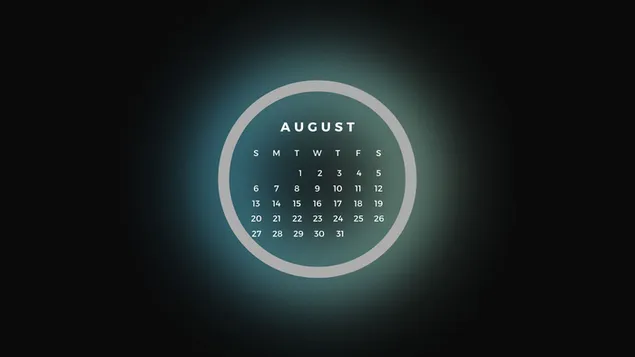 Abstraktus minimalistinis žalios žiedinės šviesos atspalvis 2023 m. rugpjūčio mėn. kalendorius 4K ekrano užsklanda