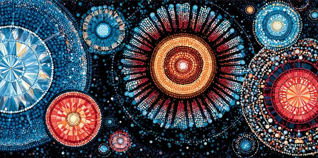 Mosaico astratto di intricati motivi e disegni circolari a punti 2K sfondo