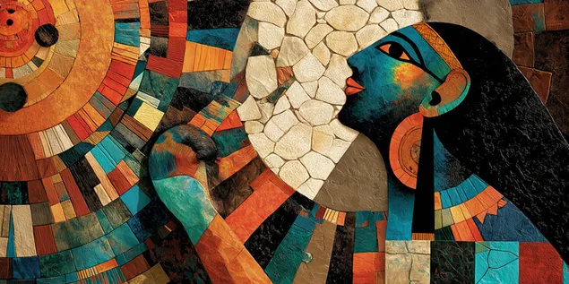 abstraktni mozaikovy portret s egyptskymi motivy stahnout