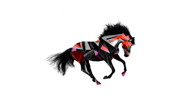 Abstract paard getekend met overwegend zwarte kleuren