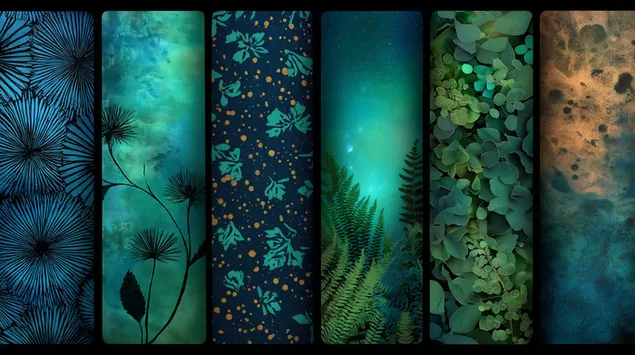 带有植物和星空图案的抽象图案面板 2K 壁纸