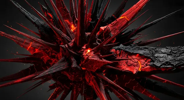 Estrutura pontiaguda abstrata vermelha e preta | Arte vulcânica 4K papel de parede