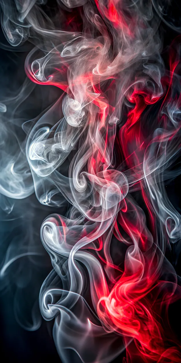 Апстрактна Smoke Art со црвени и сини нијанси мек дим бран на темна позадина 2K тапет